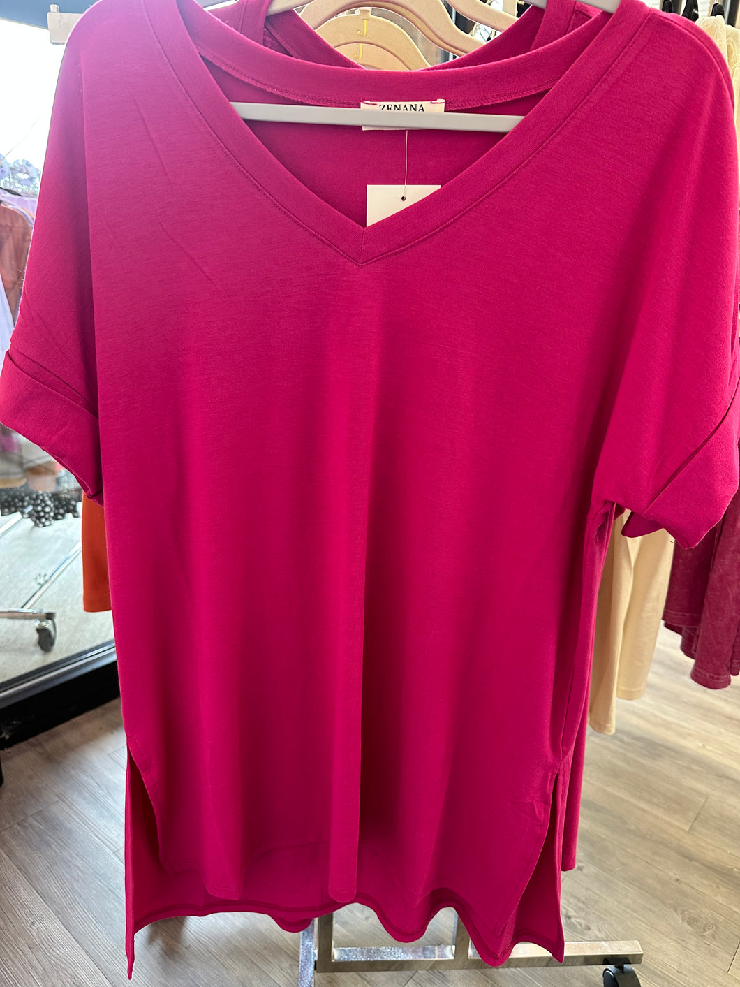 Hot Pink V-Neck Tee