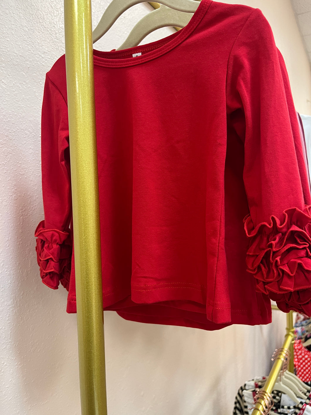 Red Long Sleeve Ruffle Shirt